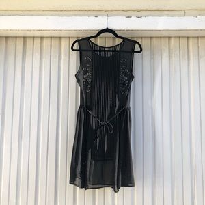 Farm rio black pleated eyelet mini dress